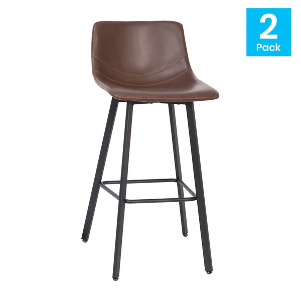 Chocolate Brown LeatherSoft |#| Set of 2 Commercial Indoor Armless Iron Barstools - Chocolate Brown LeatherSoft