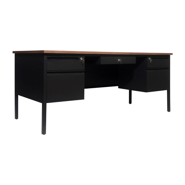 Walnut |#| Commercial Double Pedestal Desk with 5 Locking Drawers in Walnut-50x70