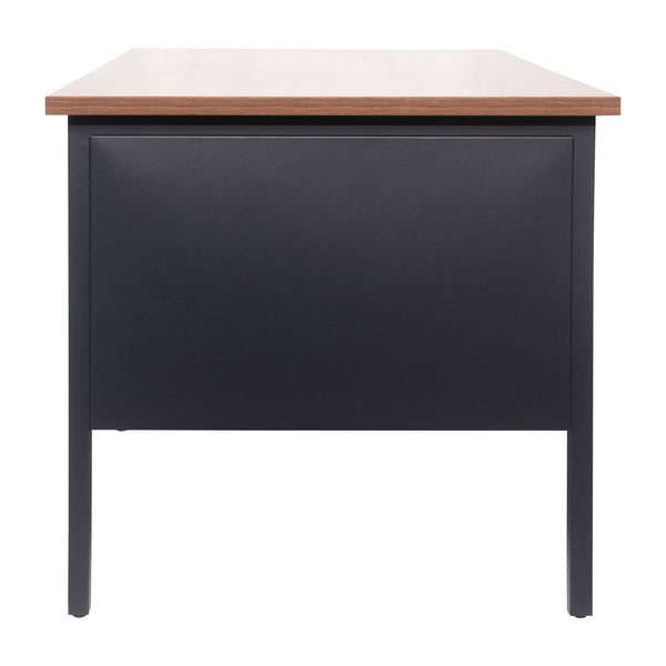 Walnut |#| Commercial Double Pedestal Desk with 5 Locking Drawers in Walnut-50x70