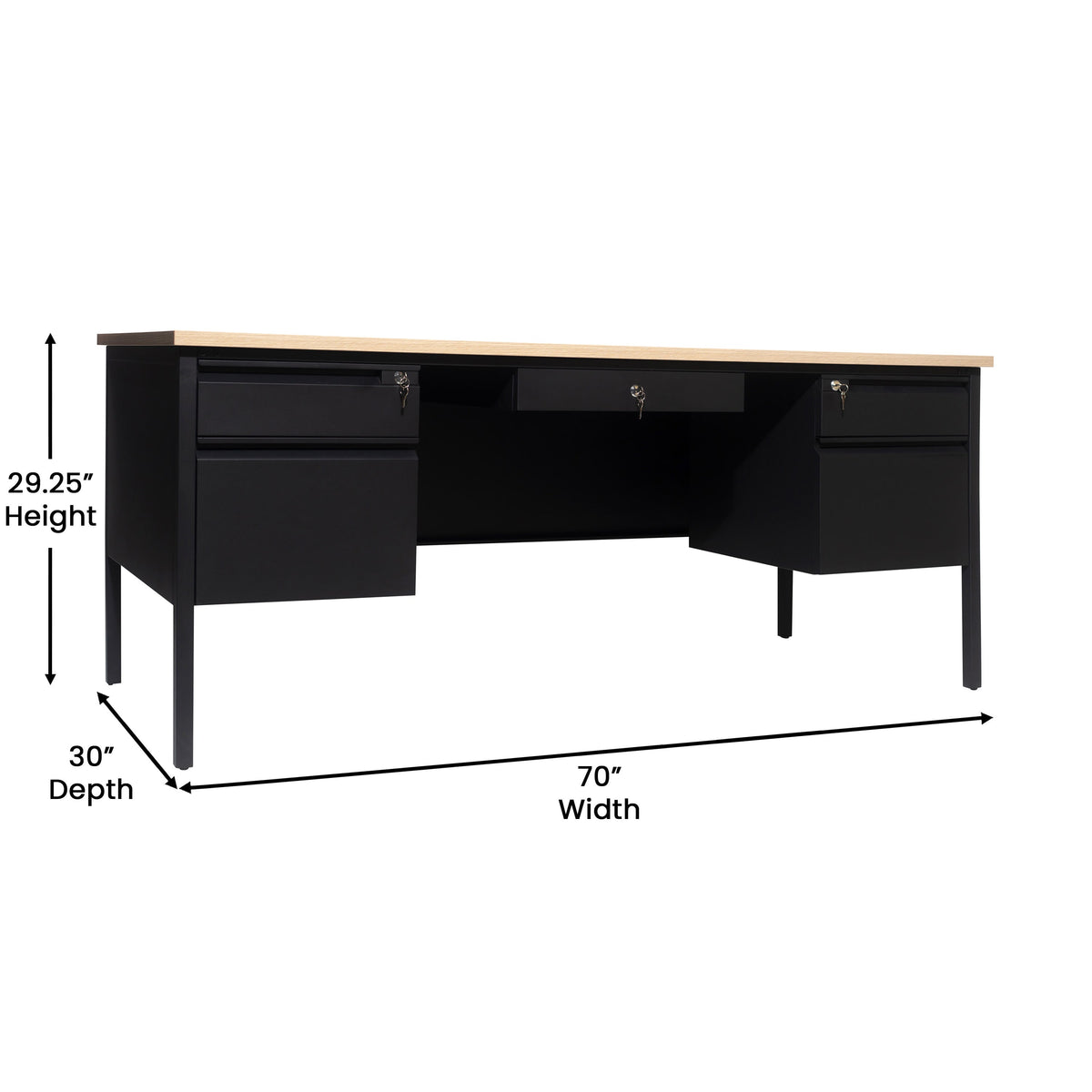 White Oak |#| Commercial Double Pedestal Desk with 5 Locking Drawers in White Oak-50x70