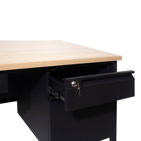 White Oak |#| Commercial Right Side Single Pedestal Desk-3 Locking Drawers in White Oak-30x70