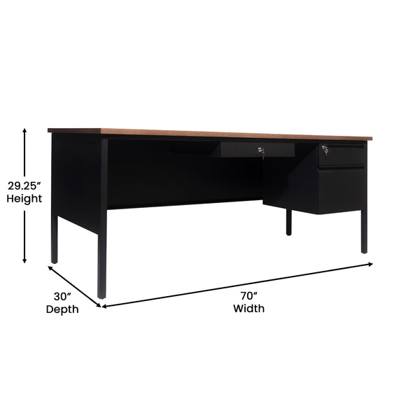 Walnut |#| Commercial Right Side Single Pedestal Desk-3 Locking Drawers in Walnut-30x70