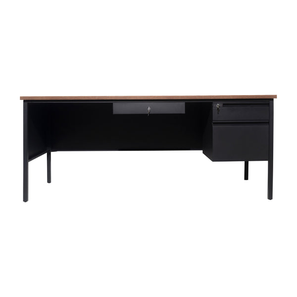 Walnut |#| Commercial Right Side Single Pedestal Desk-3 Locking Drawers in Walnut-30x70