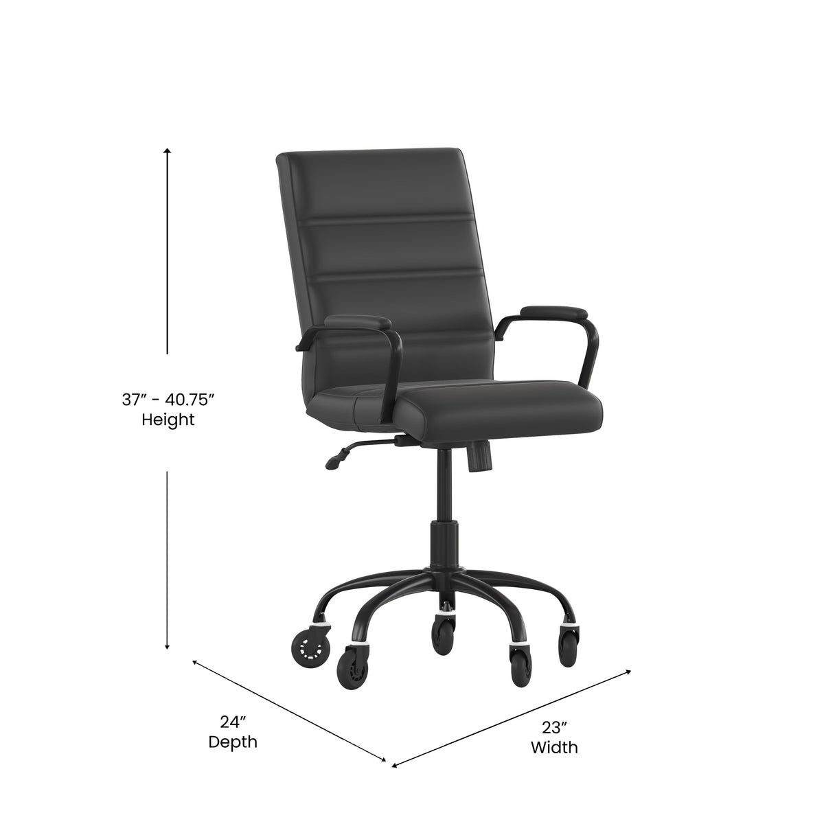 Black LeatherSoft/Black Frame |#| Executive Chair with Black Frame & Arms on Skate Wheels - Black LeatherSoft