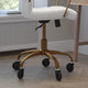 White LeatherSoft/Gold Frame |#| Executive Chair with Gold Frame & Arms on Skate Wheels - White LeatherSoft