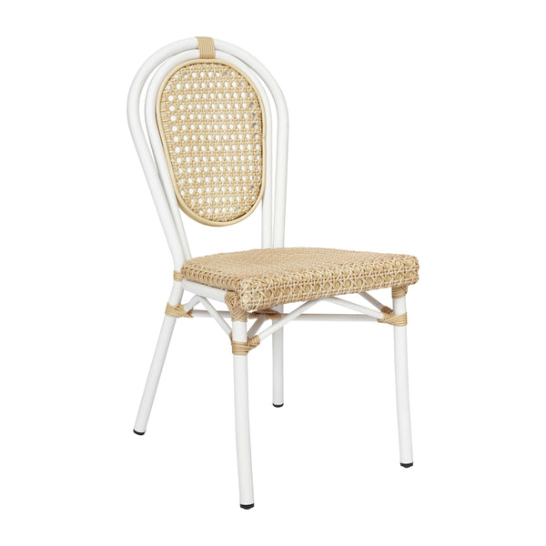 Natural/White Frame |#| All-Weather Commercial Paris Chair with White Metal Frame-Natural