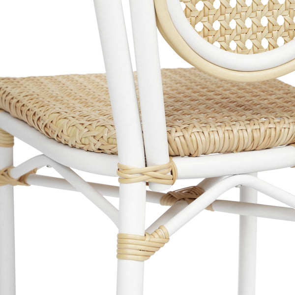 Natural/White Frame |#| All-Weather Commercial Paris Chair with White Metal Frame-Natural
