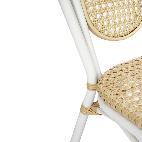 Natural/White Frame |#| All-Weather Commercial Paris Chair with White Metal Frame-Natural