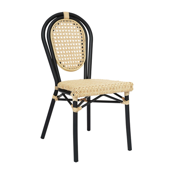 Natural/Black Frame |#| All-Weather Commercial Paris Chair with Black Metal Frame-Natural