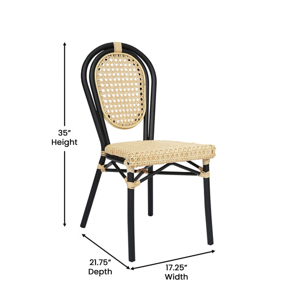 Natural/Black Frame |#| All-Weather Commercial Paris Chair with Black Metal Frame-Natural