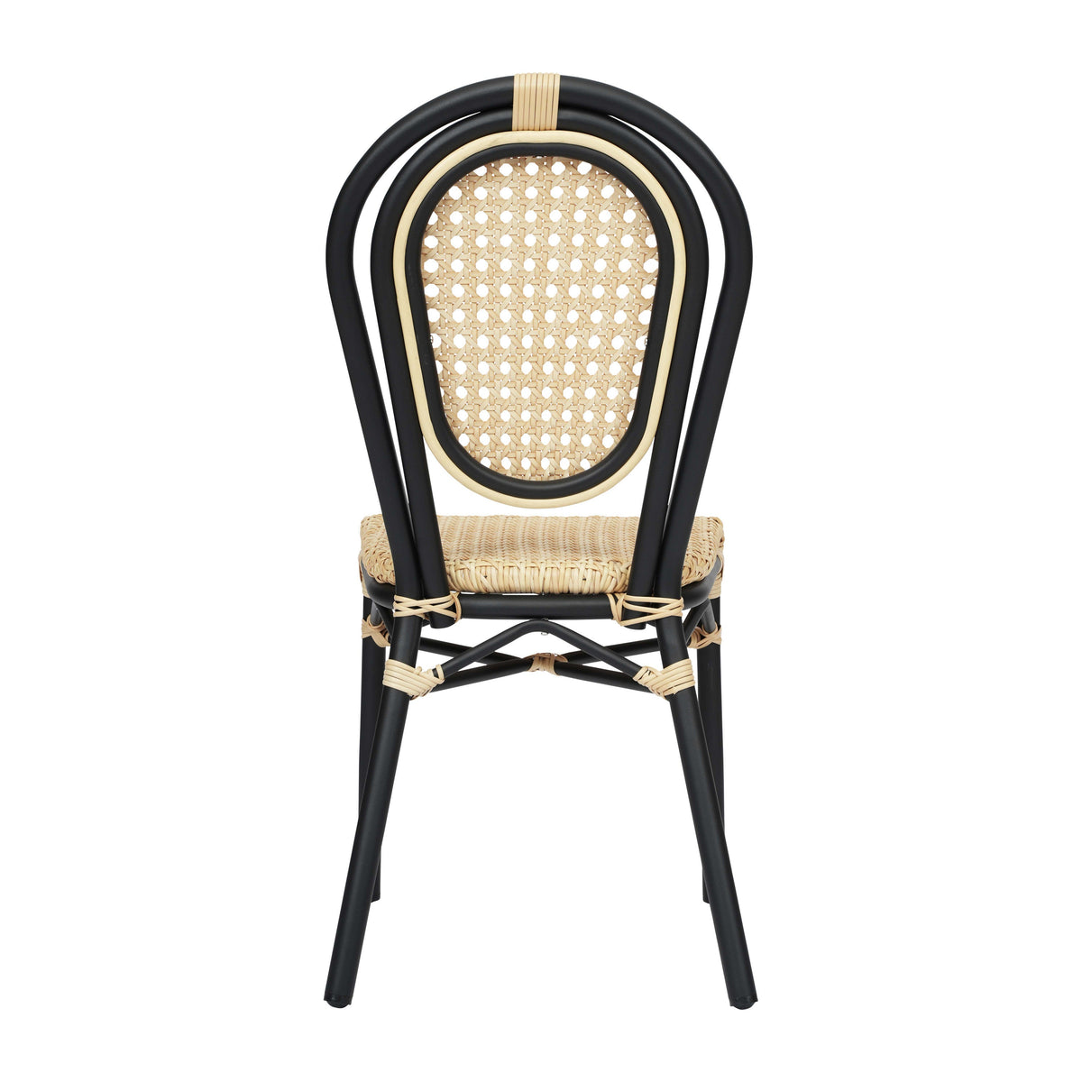 Natural/Black Frame |#| All-Weather Commercial Paris Chair with Black Metal Frame-Natural