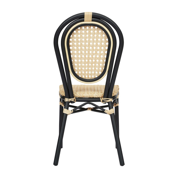 Natural/Black Frame |#| All-Weather Commercial Paris Chair with Black Metal Frame-Natural