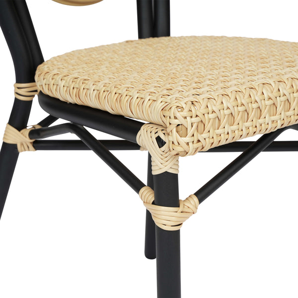 Natural/Black Frame |#| All-Weather Commercial Paris Chair with Black Metal Frame-Natural