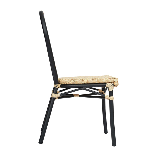 Natural/Black Frame |#| All-Weather Commercial Paris Chair with Black Metal Frame-Natural