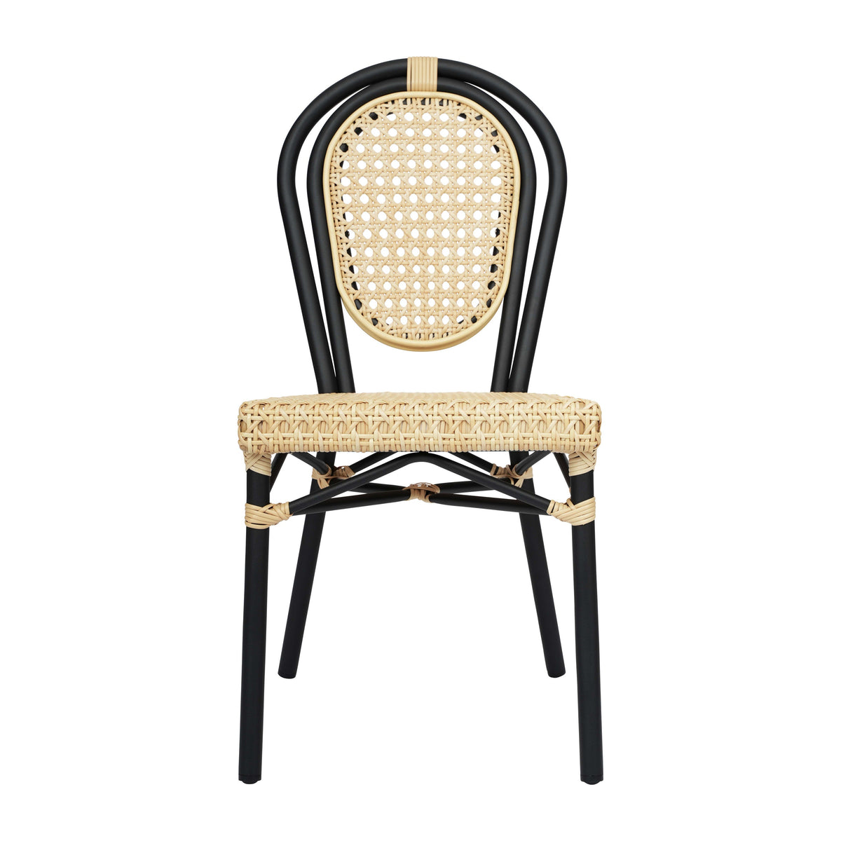 Natural/Black Frame |#| All-Weather Commercial Paris Chair with Black Metal Frame-Natural