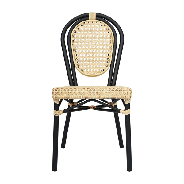 Natural/Black Frame |#| All-Weather Commercial Paris Chair with Black Metal Frame-Natural