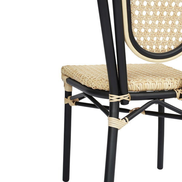 Natural/Black Frame |#| All-Weather Commercial Paris Chair with Black Metal Frame-Natural