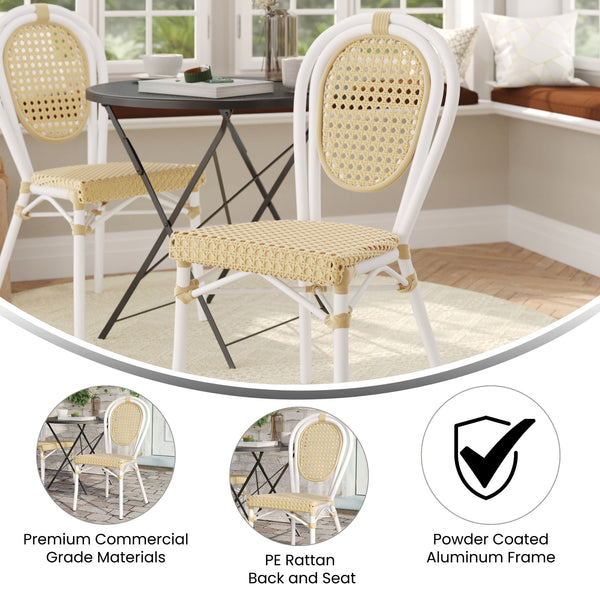 Natural/White Frame |#| All-Weather Commercial Paris Chair with White Metal Frame-Natural