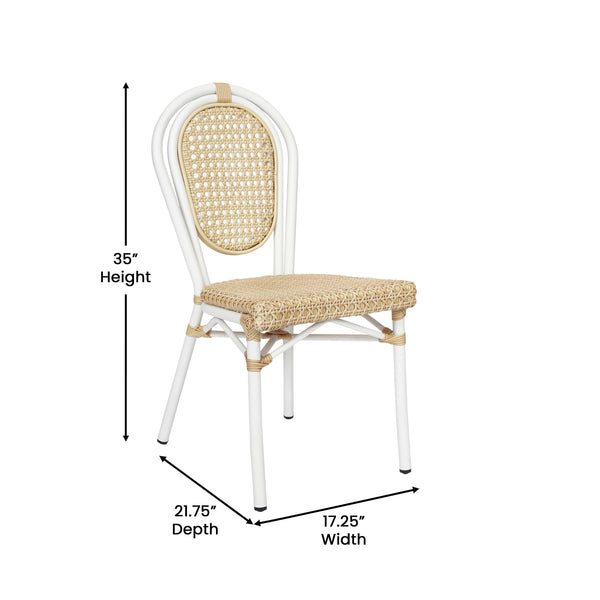 Natural/White Frame |#| All-Weather Commercial Paris Chair with White Metal Frame-Natural