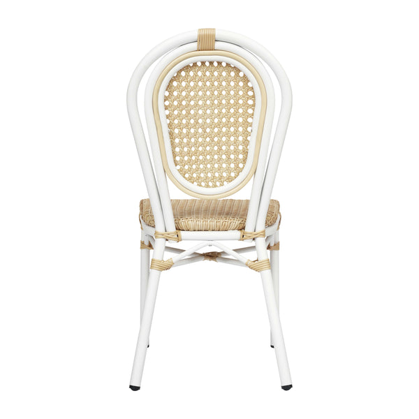 Natural/White Frame |#| All-Weather Commercial Paris Chair with White Metal Frame-Natural