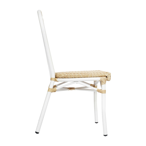 Natural/White Frame |#| All-Weather Commercial Paris Chair with White Metal Frame-Natural