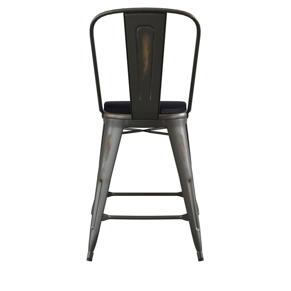 Copper/Black |#| All-Weather Counter Height Stool with Poly Resin Seat - Copper/Black