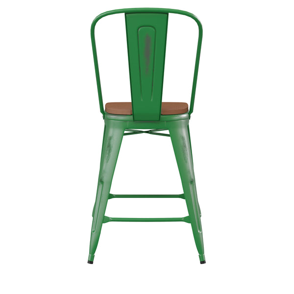 Green/Teak |#| All-Weather Counter Height Stool with Poly Resin Seat - Green/Teak