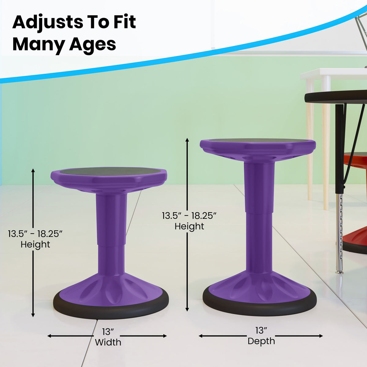 Purple |#| Kids Adjustable Height Active Learning Stool for Classroom and Home in Purple