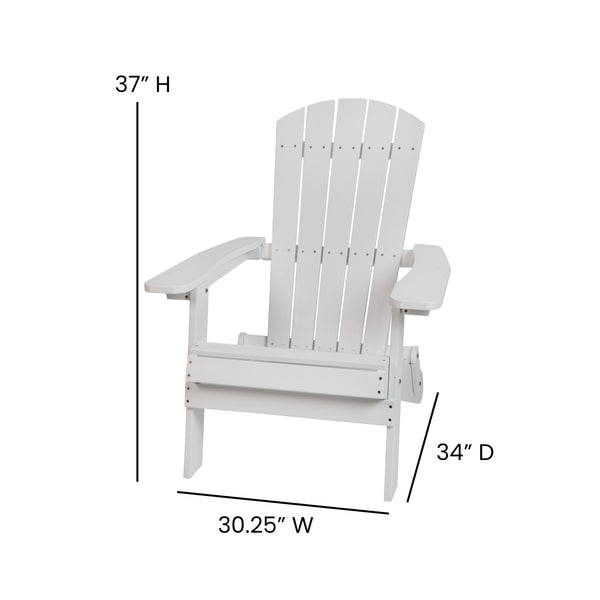 White |#| All-Weather Poly Resin Folding Adirondack Chair in White - Patio Chair
