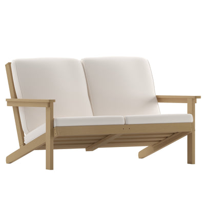 Charlestown All-Weather Poly Resin Wood Adirondack Style Deep Seat Patio Loveseat with Cushions - View 1