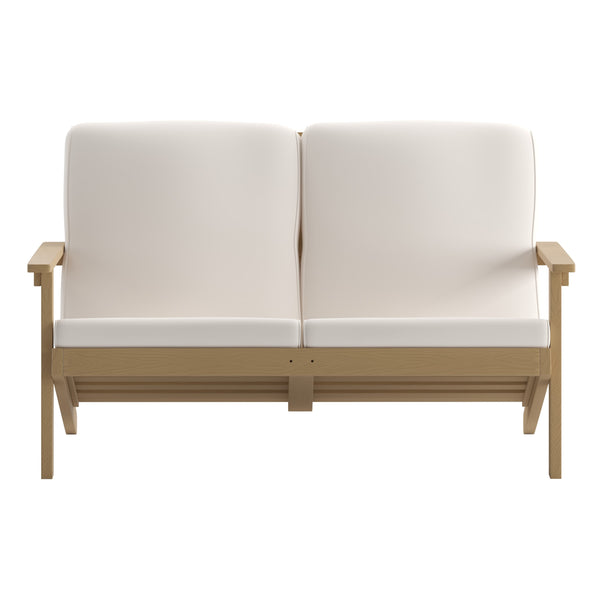 Natural Cedar/Cream |#| All-Weather Poly Resin Adirondack Loveseat & Cushions - Natural Cedar/Cream