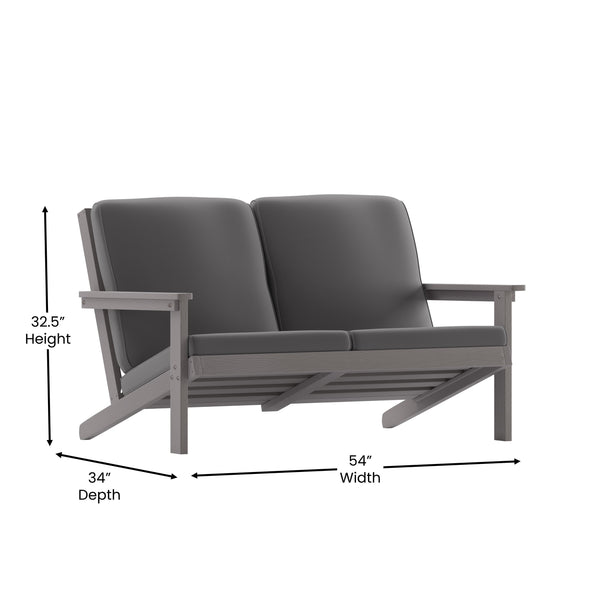 Gray |#| All-Weather Poly Resin Adirondack Loveseat & Cushions - Gray/Gray