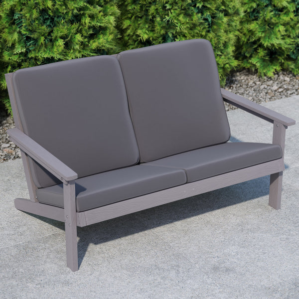 Gray |#| All-Weather Poly Resin Adirondack Loveseat & Cushions - Gray/Gray