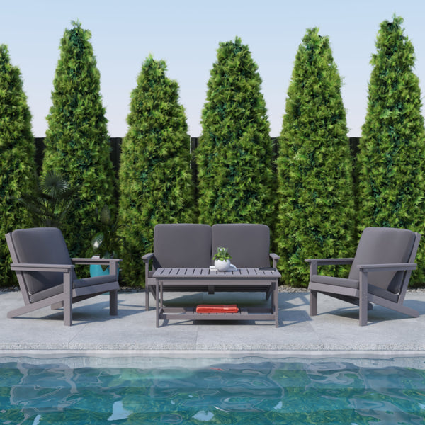 Gray |#| All-Weather Poly Resin Adirondack Loveseat & Cushions - Gray/Gray