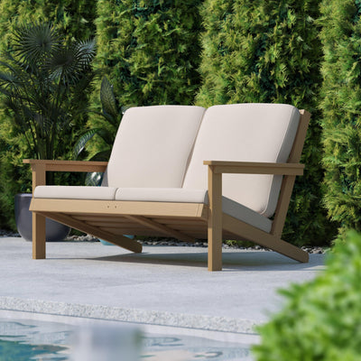 Charlestown All-Weather Poly Resin Wood Adirondack Style Deep Seat Patio Loveseat with Cushions - View 2