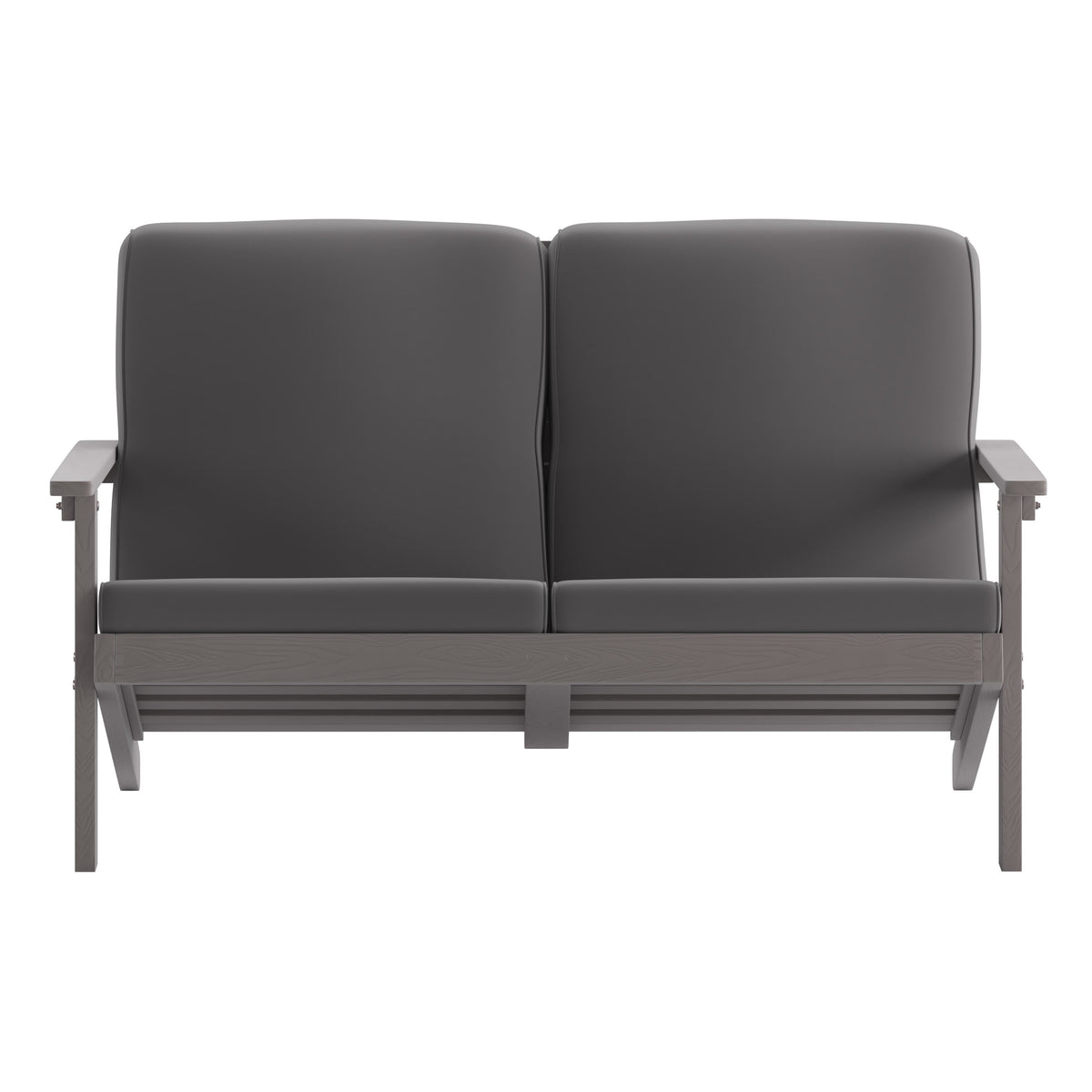 Gray |#| All-Weather Poly Resin Adirondack Loveseat & Cushions - Gray/Gray