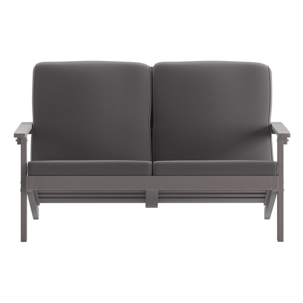 Gray |#| All-Weather Poly Resin Adirondack Loveseat & Cushions - Gray/Gray