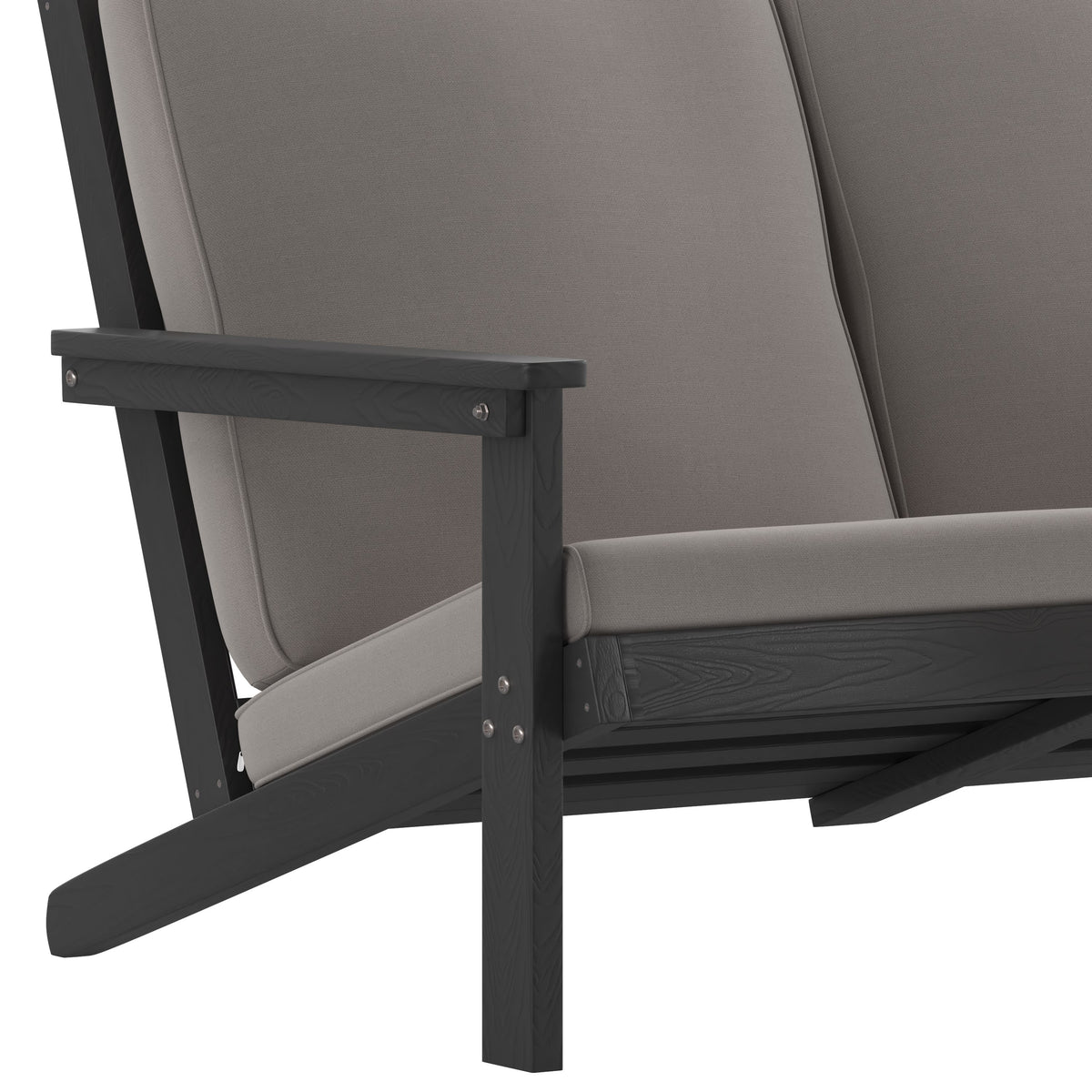 Black/Charcoal |#| All-Weather Poly Resin Adirondack Loveseat & Cushions - Black/Charcoal