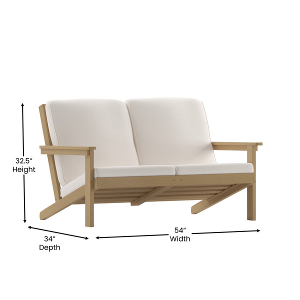 Natural Cedar/Cream |#| All-Weather Poly Resin Adirondack Loveseat & Cushions - Natural Cedar/Cream