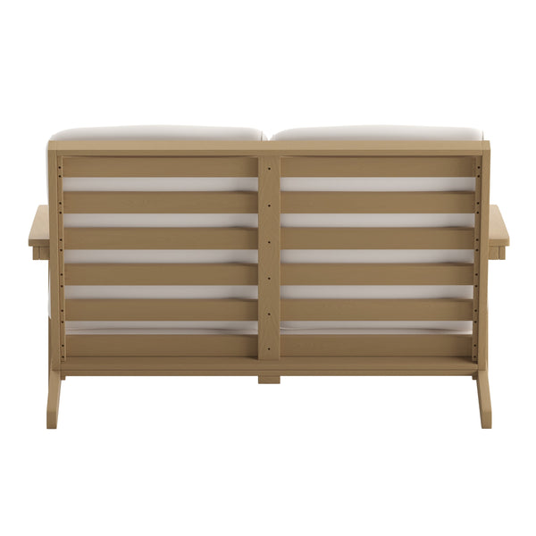 Natural Cedar/Cream |#| All-Weather Poly Resin Adirondack Loveseat & Cushions - Natural Cedar/Cream