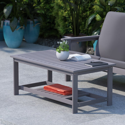 Charlestown All-Weather Poly Resin Wood Two Tiered Commercial Grade Adirondack Slatted Coffee Conversation Table - View 2