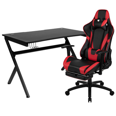 Charlie Gaming Desk and Ergonomic Gaming Chair Set with Footrest , Detachable Pillow and Headrest