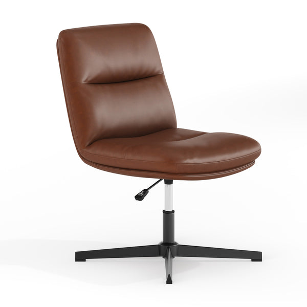 Cognac LeatherSoft/Black Frame |#| Commercial Mid-Back Padded LeatherSoft Swivel Office Chair in Cognac/Black
