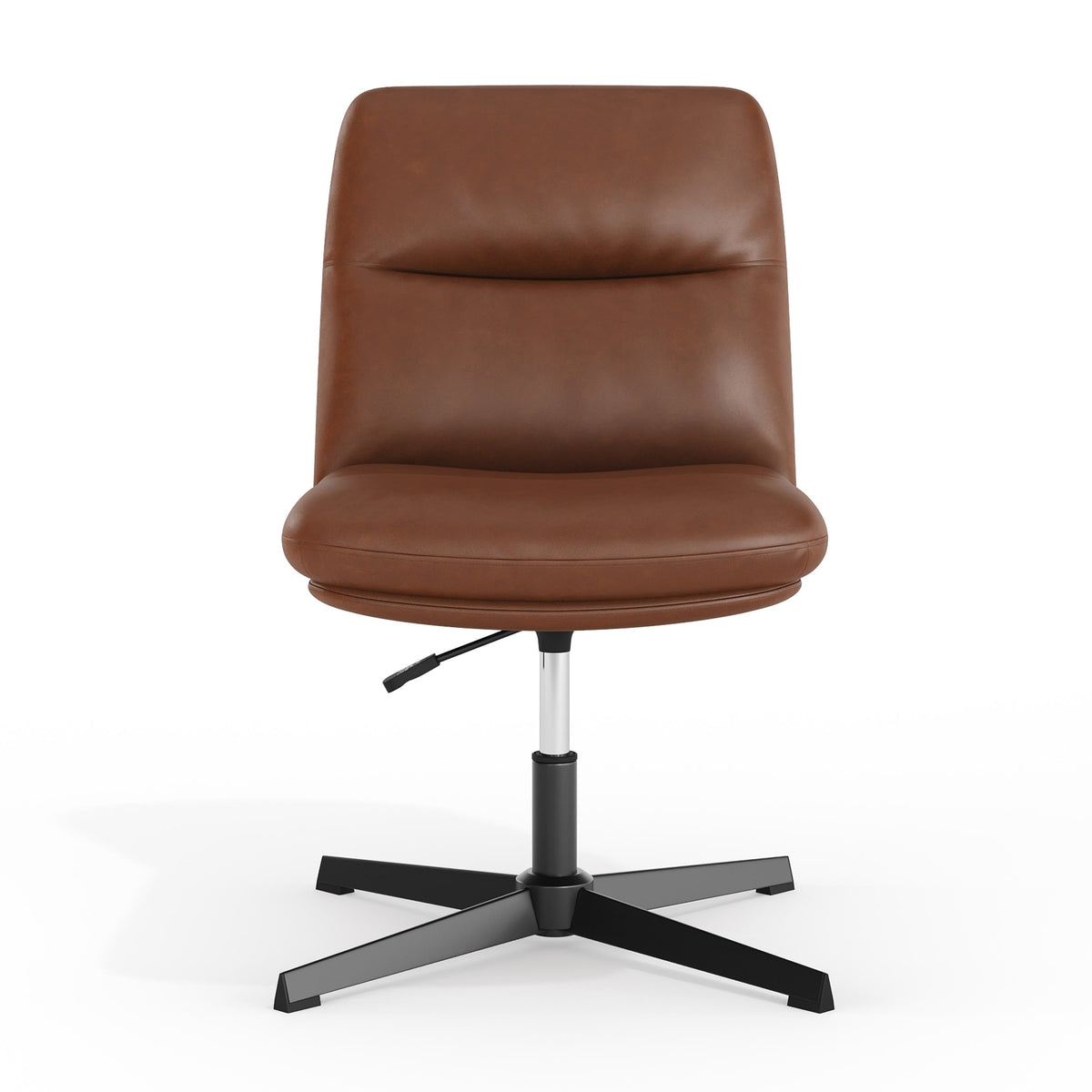 Cognac LeatherSoft/Black Frame |#| Commercial Mid-Back Padded LeatherSoft Swivel Office Chair in Cognac/Black