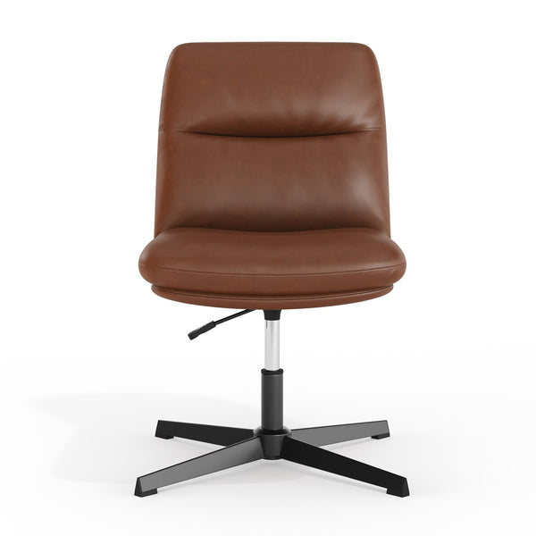 Cognac LeatherSoft/Black Frame |#| Commercial Mid-Back Padded LeatherSoft Swivel Office Chair in Cognac/Black