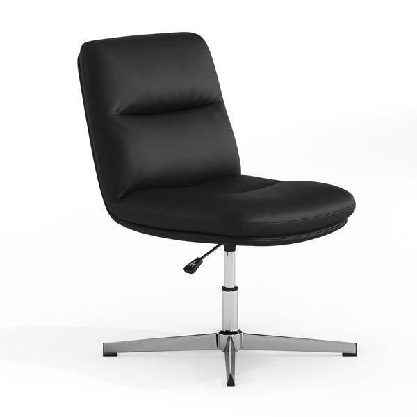 Black LeatherSoft/Chrome Frame |#| Commercial Mid-Back Padded LeatherSoft Swivel Office Chair in Black/Chrome