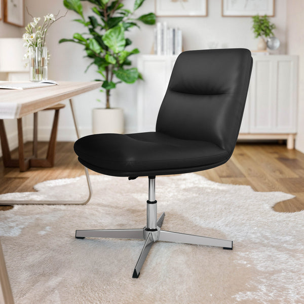 Black LeatherSoft/Chrome Frame |#| Commercial Mid-Back Padded LeatherSoft Swivel Office Chair in Black/Chrome