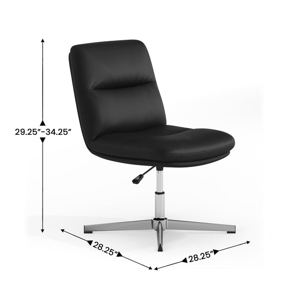 Black LeatherSoft/Chrome Frame |#| Commercial Mid-Back Padded LeatherSoft Swivel Office Chair in Black/Chrome