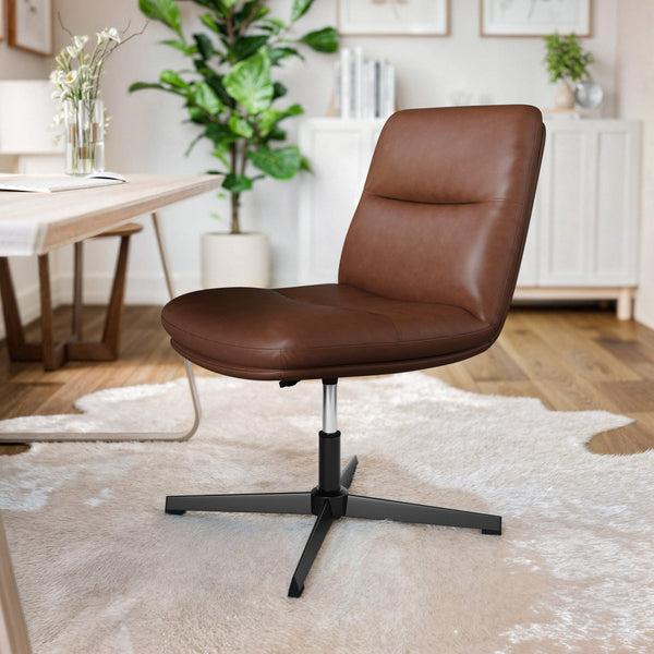 Cognac LeatherSoft/Black Frame |#| Commercial Mid-Back Padded LeatherSoft Swivel Office Chair in Cognac/Black