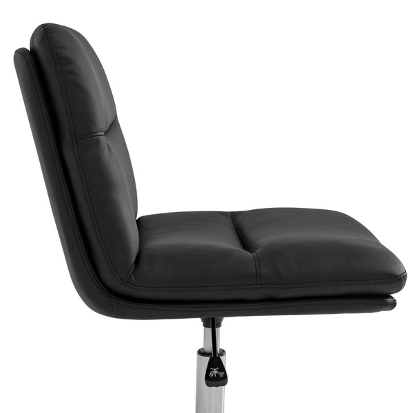 Black LeatherSoft/Chrome Frame |#| Commercial Mid-Back Padded LeatherSoft Swivel Office Chair in Black/Chrome